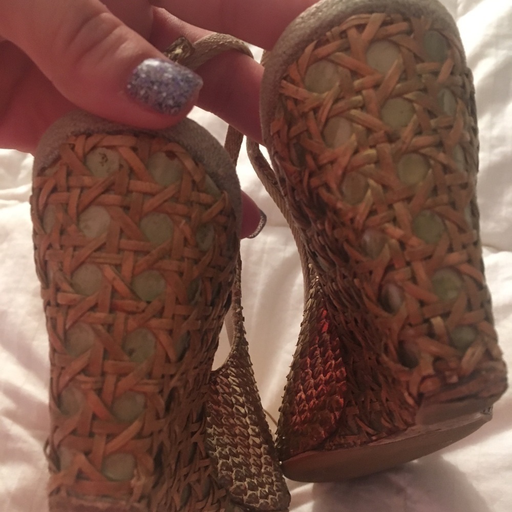 Vtg 90s Prada Gold Python Wedge Open Toe Sandal - image 5